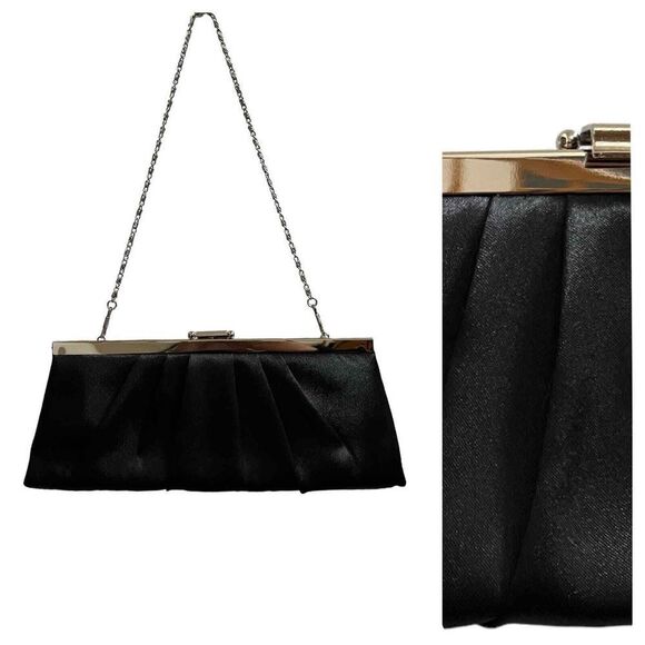 Jessica McClintock Black Kiss Lock Pleated Satin Convertible Clutch - Picture 13 of 13